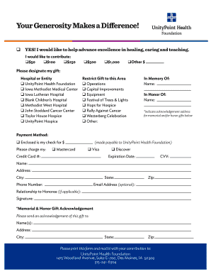 UnityPoint Health Foundation Donation Form