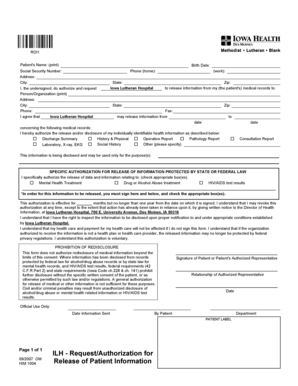 Iowa Lutheran Hospital Medical Records Release Form