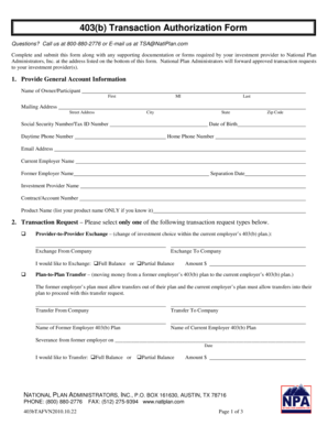 403(b) Transaction Authorization Form