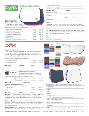 Dover Saddlery Custom Order Form