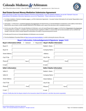 Real Estate Earnest Money Mediation Submission Agreement