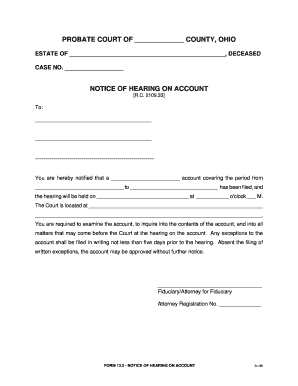 Ohio Notice of Hearing on Account