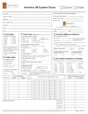 Aventos Lift System Doors Quote Order Form