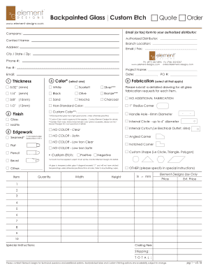 Backpainted Glass Custom Etch Quote Order Form