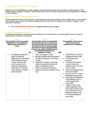 Texas Residency Status Change Form