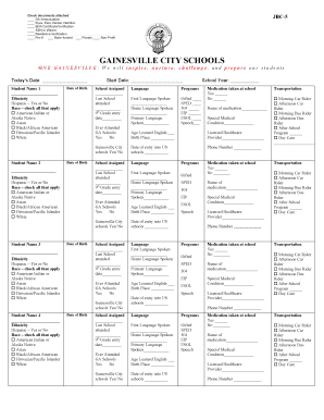 Georgia Student Enrollment Form JBC-5