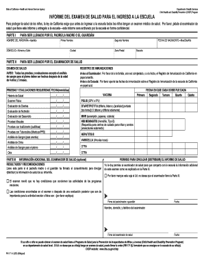 Informe del Examen de Salud para el Ingreso a la Escuela