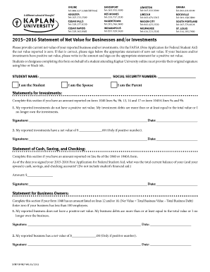 2015-2016 Statement of Net Value for Businesses and/or Investments