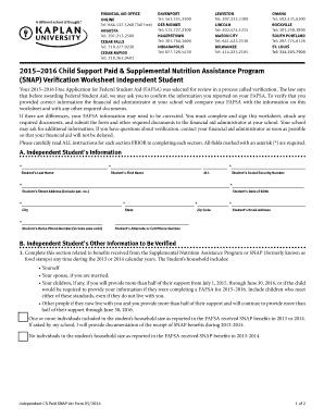 2015–2016 Child Support Paid & SNAP Verification Worksheet