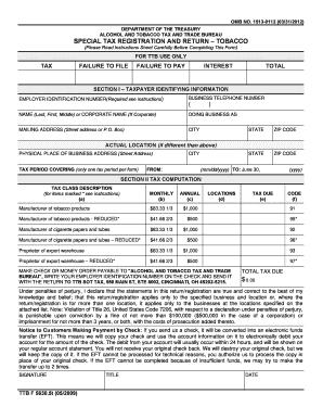 Special Tax Registration and Return – Tobacco