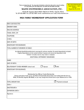 Maine Snowmobile Association Family Membership Application