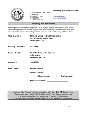 Incoming Wire Transfer Form