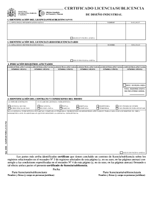 Certificado Licencia/Sublicencia de Diseño Industrial