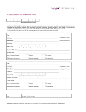 Qatar Airways Travel Coordinator Nomination Form