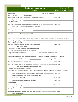 Diabetes Information Form for School
