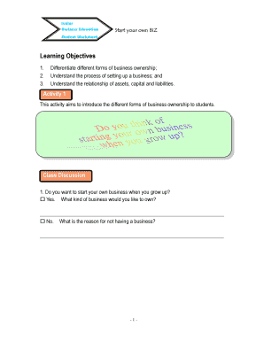 Junior Business Education Student Worksheet