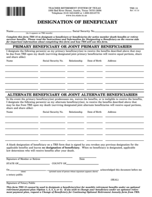 Texas TRS 15 Beneficiary Designation Form