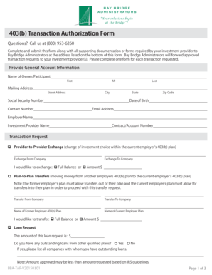 403(b) Transaction Authorization Form