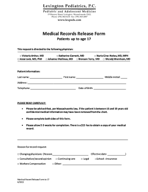 Medical Records Release Form for Minors