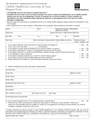 CIGNA HealthCare Continuity of Care Request Form