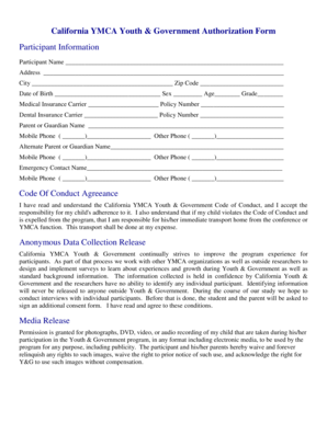 California YMCA Youth Government Authorization Form