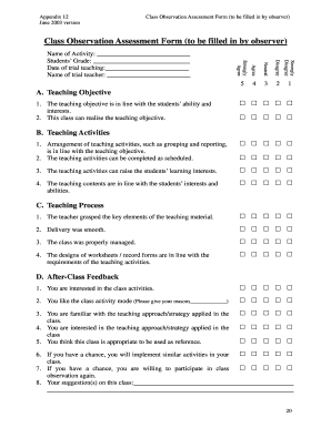 Class Observation Assessment Form