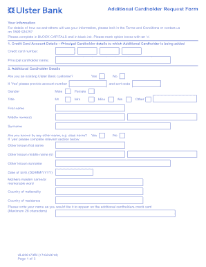 Ulster Bank Additional Cardholder Request Form