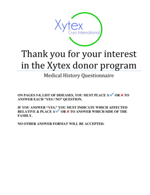 Xytex Donor Program Medical History Questionnaire