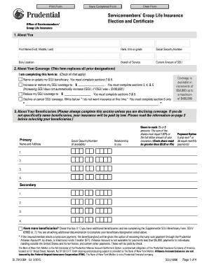 Servicemembers’ Group Life Insurance Election and Certificate