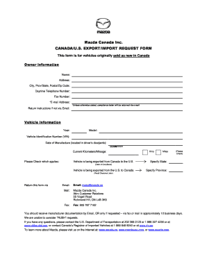Canada US Export Import Request Form