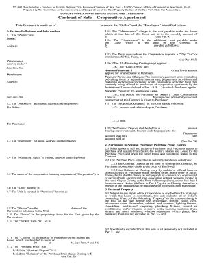 New York Cooperative Apartment Contract of Sale