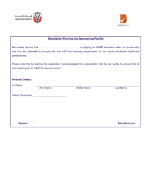HAAD Licensure Sponsorship Declaration Form