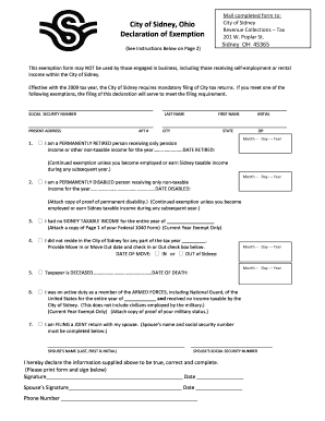 City of Sidney Tax Exemption Form