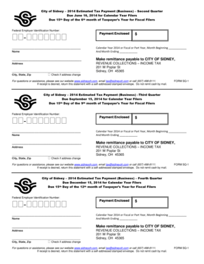 City of Sidney Business Estimated Tax Payment Form