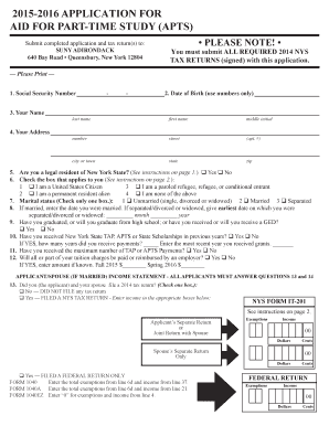 New York State Aid for Part-Time Study Application