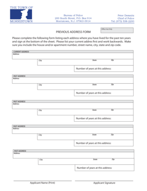 Previous Address Form