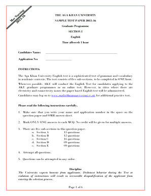 Aga Khan University Sample Test Paper