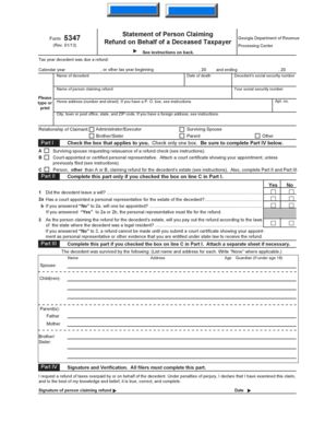 Georgia Form 5347 Refund Claim for Deceased Taxpayer