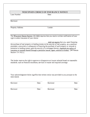 Wisconsin choice of insurance notice - HomeBridge Wholesale