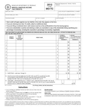 Missouri Miscellaneous Income Tax Credits Form