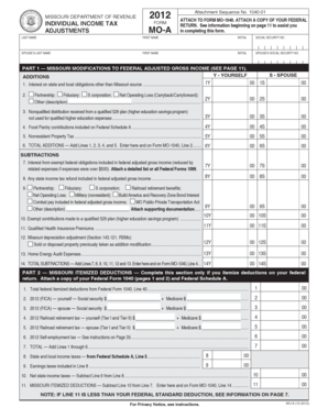 Missouri Individual Income Tax Form MO-A