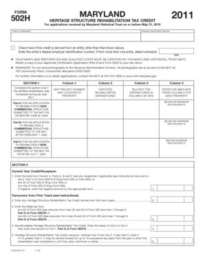 Maryland Heritage Structure Rehabilitation Tax Credit Form 502H