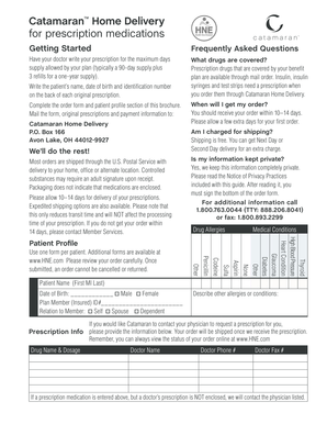 Catamaran Home Delivery Prescription Order Form