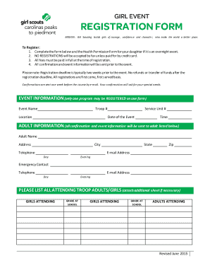 Girl Scouts Event Registration Form