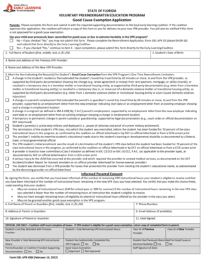 Florida VPK Good Cause Exemption Application