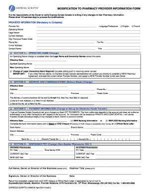 Pharmacy Provider Information Modification Form