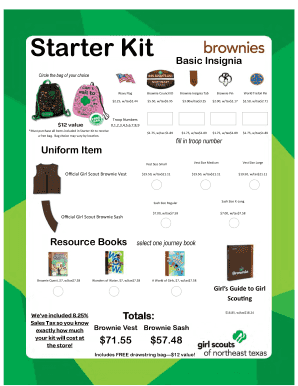 Girl Scout Brownie Starter Kit Order Form