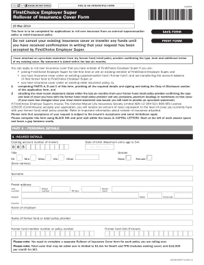 FirstChoice Employer Super Rollover of Insurance Cover Form