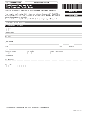 FirstChoice Employer Super Plan Change of Details Form