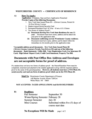 Westchester County Certificate of Residence